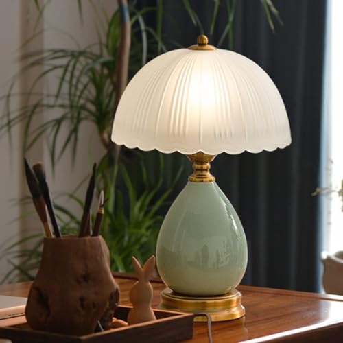 Mengjay Lampe de Table Vintage en Céramique,Lampe Chevet de Nuit verre Abat-jour Chambre,Lampe de Bureau Salon D'étude à coucher Lampes décoratives de Club...