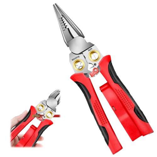 8 IN 1 Wire Strippers Twister with Electricity Measurement Function,Multifunctional Wire Stripping Pliers for Cutting and Pulling Wires Cable Scissors,Scraping and Pressing with Voltage Test (Red)