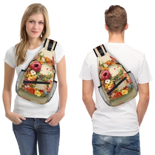 Bolso Sling para mujeres y hombres, patrón floral, multiuso miniatura 7