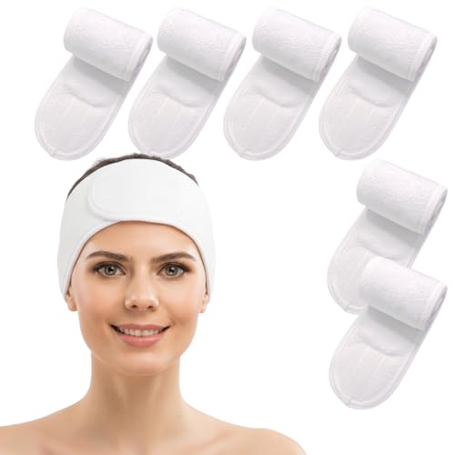 Coogime 6 fasce per capelli con chiusura in , fascia regolabile SPA, per sport, doccia, cosmetici e trucco, colore bianco