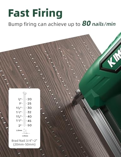 Image of KIMO 18 Gauge Cordless Nail Gun Battery Powered w /2X2.0 Batteries & Charger, 5000pcs Nails, Single & Contact Firing, Hook Up, LED Light, Cordless Brad Nailer for Upholstery /Woodworking /Fence /Roofing
