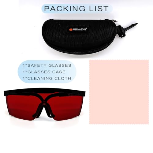Image of FreeMascot OD 4+ 190nm-550nm Wavelength Laser Safety Glasses for Typical 405nm, 445nm, 450nm,520nm,532nm Laser Light for Hair Removal Laser Treatment Eye Protection Goggles (Red)