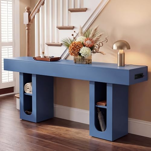 OMCHOM 71" Entryway Console Table with Outlets & Storage-Blue