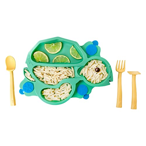 Image of Constructive Eating Plate Made in USA | Constructive Baby | Kids Dinnerware Set, Green Turtle Plate | Divided Suction Plates for Toddlers – Made with Materials Tested for Safety