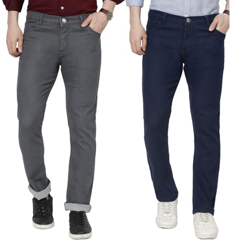 Image of DAIS Men's Stretchable Straight Fit Mid Rise Jeans, Pack of 2, (Combo of 2 Jeans)
