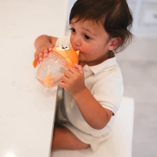 Image of The First Years Bingo Weighted Straw Cup - Spill Proof Toddler Straw Cups with Flip Top Cover - Bluey Cups for Everyday Sipping - Toddler Feeding Supplies - 7 Ounce - Ages 6 Months and Up