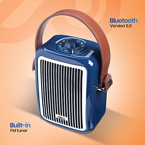 Image of Eleon Todi 15W Portable Bluetooth Speaker, Bluetooth v5.0, Playtime upto 8H at mid-volume, FM Radio, USB for music, Aux, MicroSD Card, Built-in Mic, Control Button, Retro Design with Leather Strap (ELER2116, Blue)