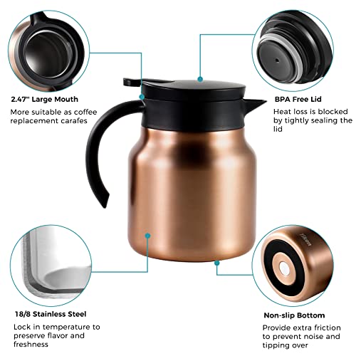 Tiken Coffee Server, 800Ml (27 Oz) Thermal Coffee Carafe, Stainless Steel Insulated Vacuum Coffee Carafes For Keeping Hot - Copper #TOP2