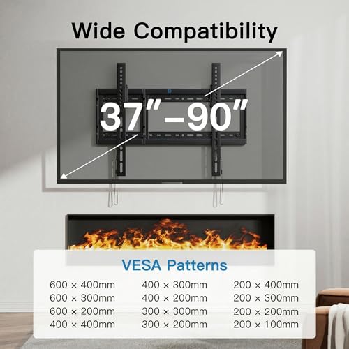 Image of Pipishell Tilt TV Wall Mount Bracket Low Profile for Most 37-90 Inch LED LCD OLED Plasma Flat Curved TVs, Large Tilting Mount Fits 16 inch-24 inch Wood Studs Max VESA 600x400mm Holds up to 132lbs