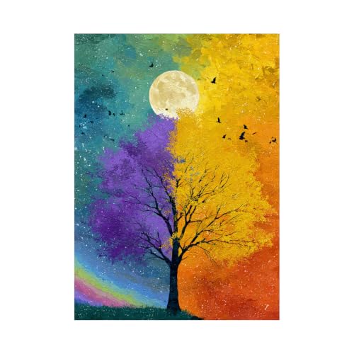 Cuadro decorativo TERUEA, elegante pintura botánica con finos detalles de árbol morado dorado