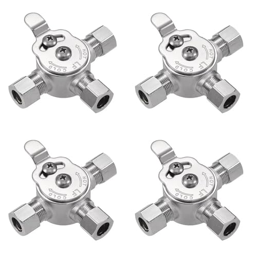 Pronese 4 PCS Below Deck Mixing Valve,3/8" Compression LF Brass Body,Thermostatic mixing valve for hot and cold water,Compression Sleeve and Nuts Included.