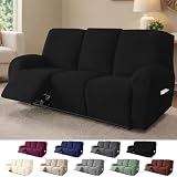 Hengrongshen Funda Sillon Relax Reclinable 3 Plaza, Fundas Elástica de Jacquard a Rayas Diseño Todo Incluido para Sillón Reclinable (Burdeos)