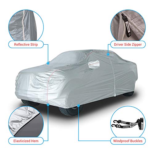 Shieldo Deluxe Truck Cover with Door Zipper Windproof Straps and Buckles 100% Waterproof All Season Weather-Proof Fit Full Size Truck Length Up to 233 Inches …