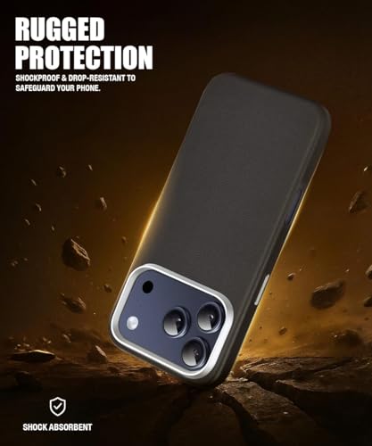 Image of WOW IMAGINE Back Cover for iPhone 17 Pro | Shockproof Tough Leather Texture Hard Mobile Case | Ultra Slim Non-Slip Grip | Inner Velvet Fabric | Metal Camera Ring - Black