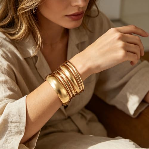 FOURPG Gold Bangle Bracelets for Women Chunky Gold Plated Stack Jewelry by FOURPG - Used condition - Image 2
