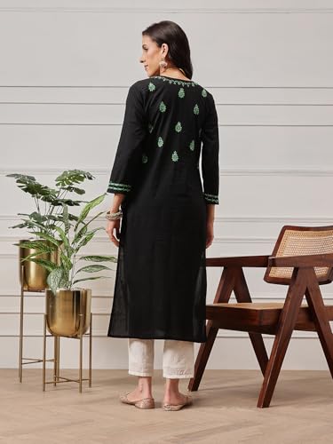 Image of Ada Women's Cotton Straight Fit Tunic Hand Embroidered Straight Lucknow Chikankari Kurta Kurti A411435