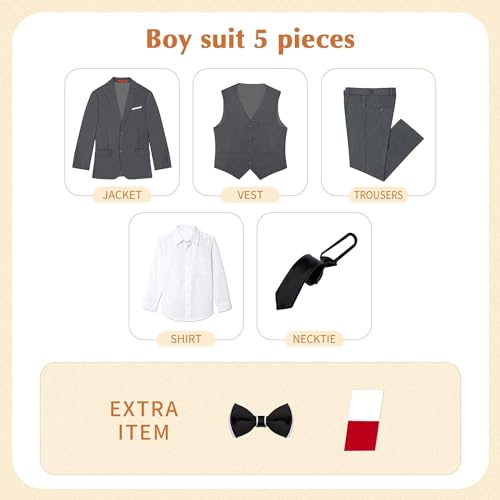 Image of Plavict Boys' Suits Slim Fit 5 Piece, Adjustable Waist, Boys Formal Set