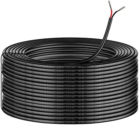 50M/164ft 12V Low Voltage Wire, Outdoor Landscape Lighting Cable, 2 * 0.3mm² Conductor Extension Cable, 22AWG Electrical Cord Red & Black Tinned Copper Hookup Wire Kit, 2 Core with Black Reel Package