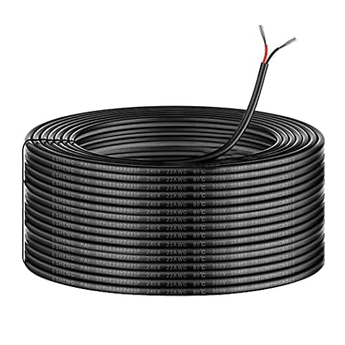 50M/164ft 12V Low Voltage Wire, Outdoor Landscape Lighting Cable, 2 * 0.3mm² Conductor Extension Cable, 22AWG Electrical Cord Red & Black Tinned Copper Hookup Wire Kit, 2 Core with Black Reel Package