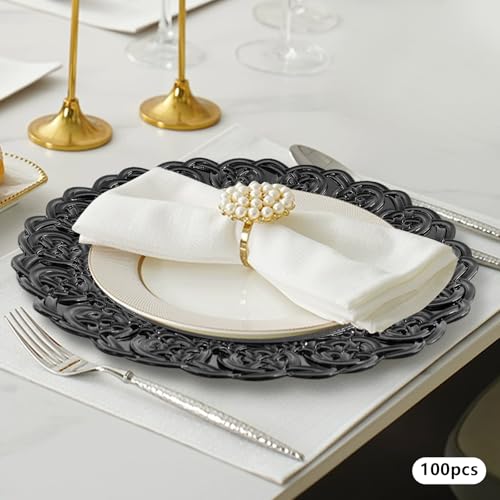 Platos cargadores redondos set 100 piezas negro miniatura 7
