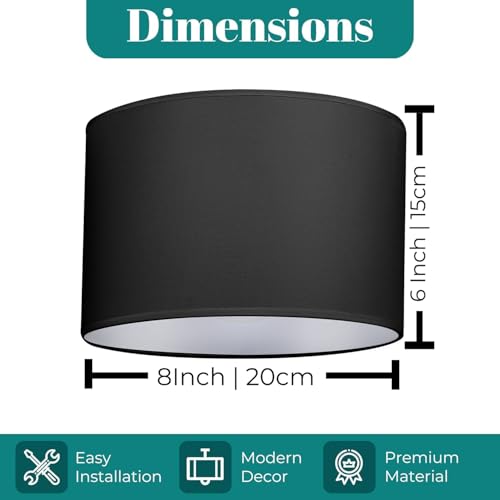 GIGGI Fabric Lamp Shades, 8" Black Light Shade, Modern Lampshades for Ceiling Lights, Table Lamps and Floor Lamps, Easy Fit Pendant Light Shades Ceiling for Living Room, Bedroom, Kitchen, Hallway - Image 5
