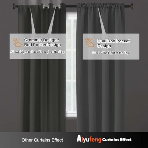 Image of Aiyufeng Silver Grey Short 36 Inches Blackout Curtain 2 Panels Set, Half Window Rod Pocket Privacy Curtain Tiers for Kitchen, Curtains Blackout for Bathroom Shades, W40 x L36 Inch, Silver Grey