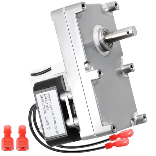 Hiorucet 1RPM C-E-017 Auger Motor Replacement Parts for Breckwell Pellet Stove P22, P22I, P23, P23I, P24, P24I, P1000 Big E, P2000, P2000I, P2700, P4000, Clockwise Auger & Agitator Motor 80642 w/Hole.