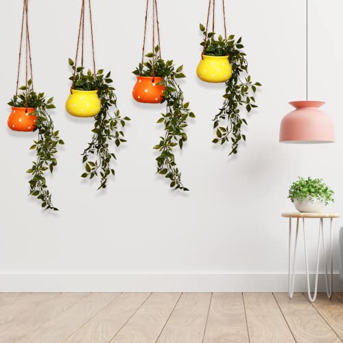 Image of Leafy Tales Hanging Matki Shape Ceramic Pot Set of 4, Pot Only, (Matki Set of 4)