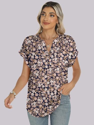 Image of ANRABESS Womens Short Sleeve Henley Tops V Neck Dressy Casual Blouses Summer Trendy Tee Shirts 2026 Vacation Fashion Clothes