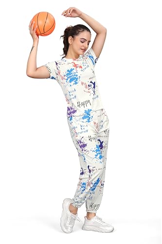 Image of Women's Printed Polyester Tracksuit Set, Lightweight Stretchable Tracksuit Suit and Gym Outfit with Side Pockets