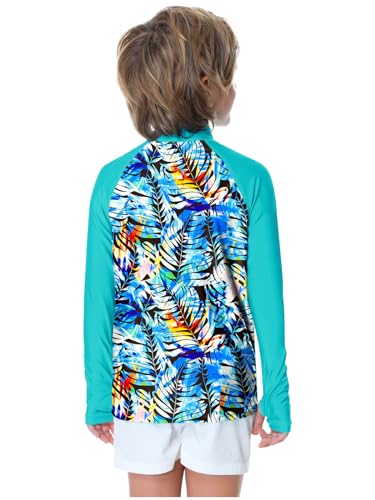 Image of AOBUTE Unisex Kids Zipper Rash Guard Boys UPF 50+ UV Protection Sun Shirt with Thumb Hole 3-12 Years