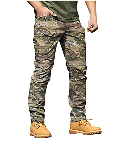 ORANDESIGNE Hombres Pantalones Tácticos Pantalones de Carga Pantalón de Trabajo de Combate Pantalones Militares para Exteriores Acampar Senderismo Caminar B Caqui M