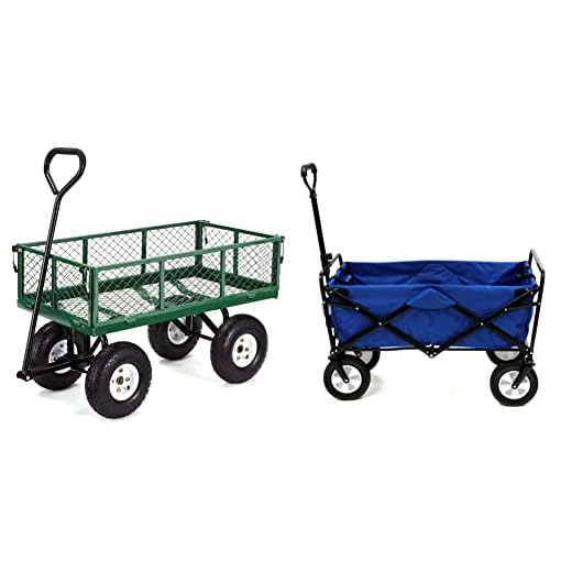 Gorilla Carts GOR400-COM Steel Garden Cart with Removable Sides, 400-lbs. Capacity, Green & MAC Sports WTC-111 Outdoor Utility Wagon, Solid Blue