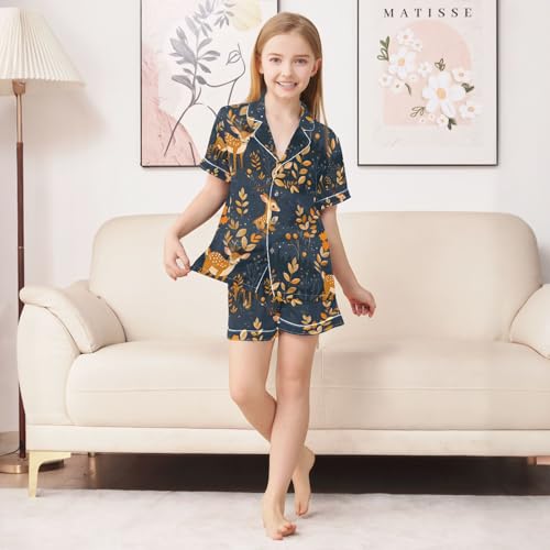 senya Tropical Deer A Satin Summer Pajama Sets Silk Short Sleeve Button Down Sleepwear4