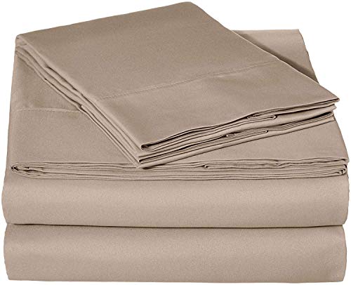4 PCs King Size (78 X 80) Inch Egyptian Cotton Sheets Set (Taupe Solid) Long Staple 400 TC Cotton Sheet, Smooth Finish, Fully Elastic Fitted Sheet-Fits Mattress Upto 15'' Deep Pocket