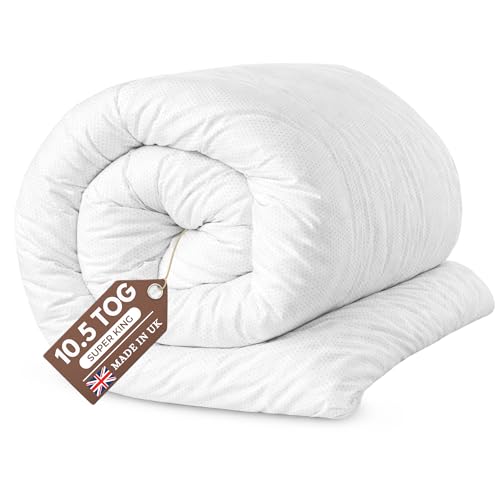 Quality Beddings Super King Duvet 10.5 Tog | Breathable Duvets for All Year Round Comfort | Anti-allergy Duvet with Hollowfibre Filling | Hypoallergenic Made in UK Quilt (Super King 260x220cm)