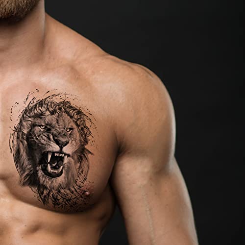 Padoun Temporary Tattoos Animal, 6-Sheet Wolf Lion Large Temporary Tattoo For Men, Waterproof Long Lasting Tattoos Realistic Fake Tattoos For Women Kids #TOP1