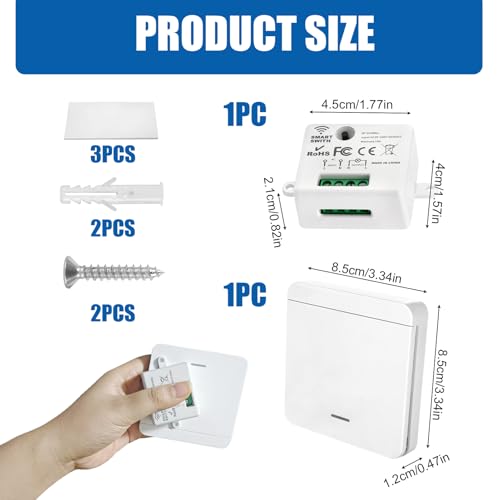 Interrupteur d’Éclairage Sans Fil 433 MHz, Interrupteur Va et Vient + Contrôleur Récepteur 2000 W/10 A, AC 100-240 V Interrupteur De Sécurité pour Éclairage et Ventilateur, Portée 50m – vue 6