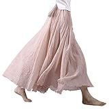 Ezcosplay Women Bohemian Cotton Linen Double Layer Elastic Waist Long Maxi Skirt