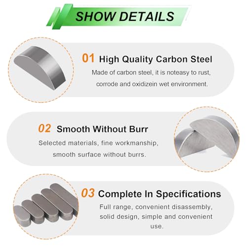 Image of 535PCS Metric Woodruff Key Assortment Kit,30 Sizes Include 220PCS Carbon Steel Woodruff-key, 315pcs Round Ended Feather Kit for Fastening Connection