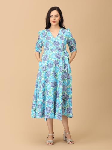 Image of The Mom Store Blue Looming Beauty Women's Wrap Midi Dress