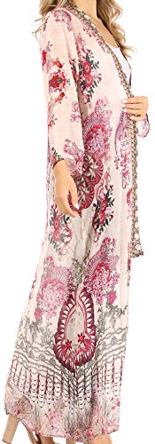 Image of Sakkas Iona Women's Casual Boho Long Kimono Cardigan Open Front Floral Print Loose