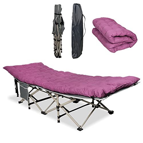Try & Do Camping Cots For Adults, Folding Sleeping Cot Bed With Removable Mattress, Sleeping Cots For Adults Lightweight Portable Camp Bed For Travel Office Home, Gray+Purple #TOP15