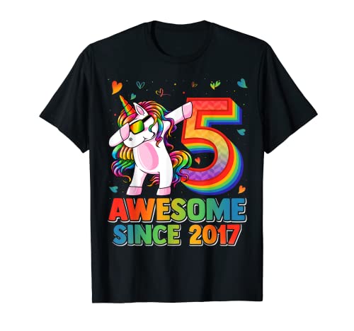 5 años de edad, unicornio Dabbing 5th Birthday Girl Unicorn Party Camiseta
