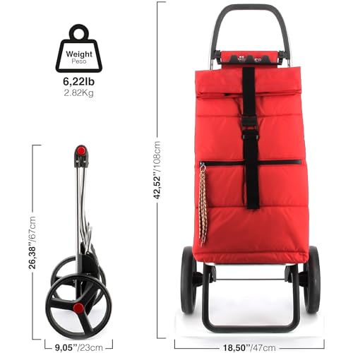 Foldable Puff Grocery Shopping Cart with Wheels | Collapsible Personal Folding Cart for Groceries | Durable & Portable | Red by ROLSER - Image 3