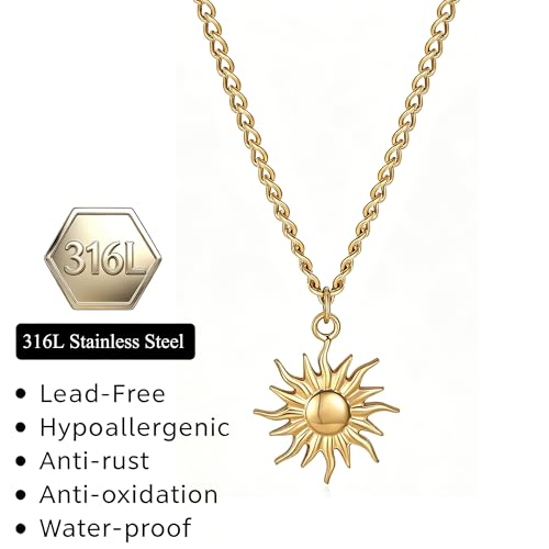 Image of GINAZL Sun Necklace for Men Mens Necklaces Anniversary Birsthday Gifts for Men Him Boyfriends Summer Surfer Pendant Necklaces