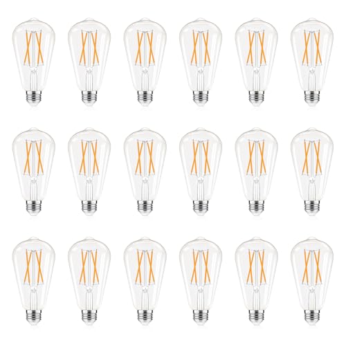 Dimmable E26 Edison Bulbs 2700K 6W 60W Equiv, ST58 Vintage Light Bulbs, 18 Pack