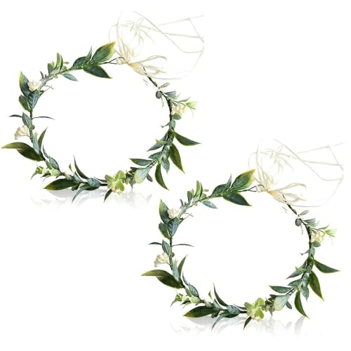 dinghaole 2 Stück Grüne Krone Blattkronen, Künstliche Blumenkrone, Boho Blattkronen Haarband für Frauen Mädchen, Braut Blattkronen Haarreif Stirnband, Hochzeits Party Kopfschmuck