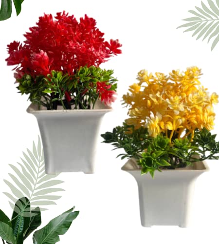 Image of Artificial Flowers for Decoration with Pot Combo of 1PCs Forest Bonsai Plant for Office Desk with Plastic Pot for Home Decoration Office Table Greenery Room Home Decor Plants (M2P)