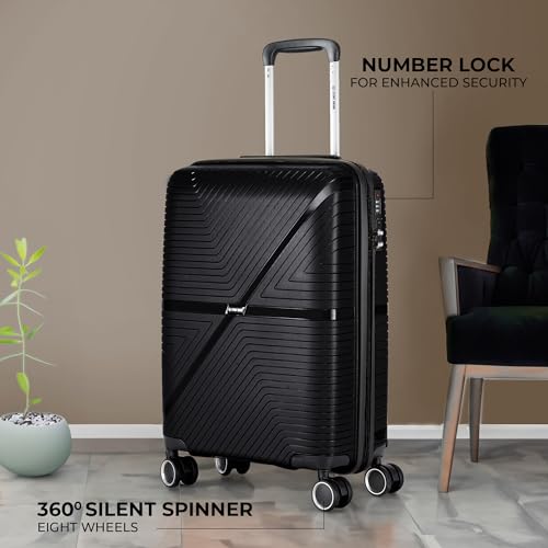 Image of Stony Brook Nasher Miles Axis 55 Cm 20 Inch Polypropylene Hard-Sided 4 Wheels Spinner Cabin Luggage Trolley Bag (Black)
